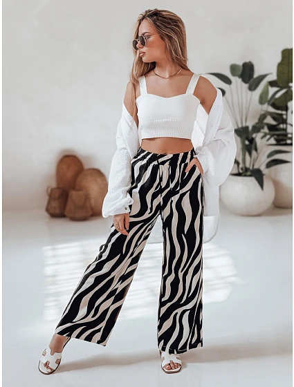 Dámske pruhované nohavice so širokými nohavicami ZEBRAVIBE UY2653 béžovo-čierne – FashionStreet Dámske pruhované nohavice so širokými nohavicami ZEBRAVIBE UY2653 béžovo-čierne – FashionStreet