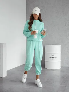 Dámska tepláková súprava v mätovej farbe - mikina so stojačikom a nohavice (82162)