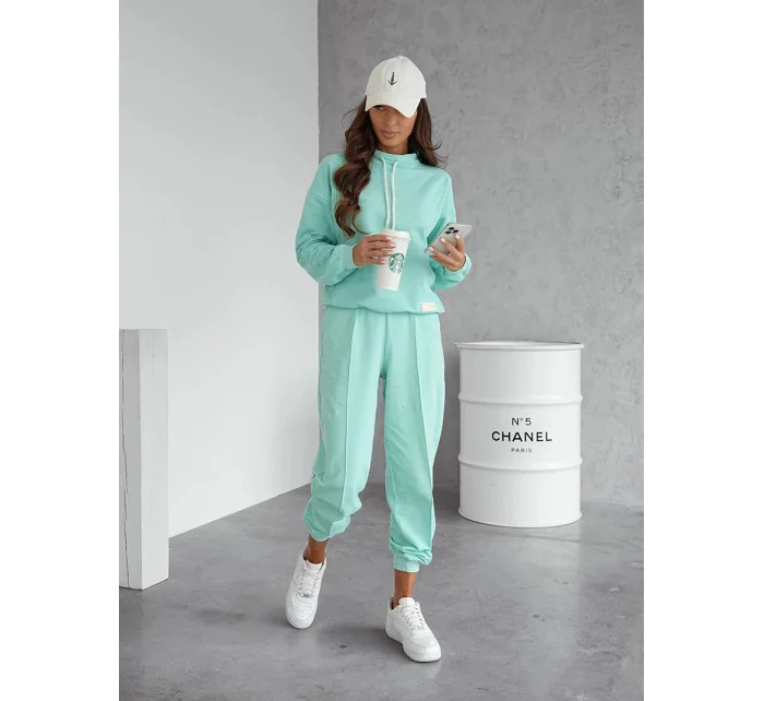 Dámska tepláková súprava v mätovej farbe - mikina so stojačikom a nohavice (82162)