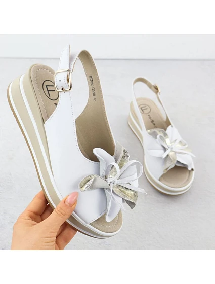 Filippo 7045 dámske kožené sandále s kvetinovým podpätkom biele