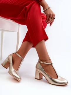 Lodičky Z Eko Kůže Na Podpatku Zlaté model 21661226 - Boto