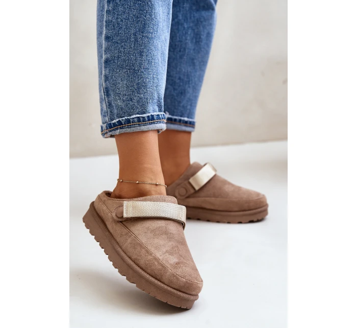 Damskie Kapcie Ocieplane Futerkiem Na Platformie Brązowe Azida Damskie Kapcie Ocieplane Futerkiem Na Platformie Brązowe Azida