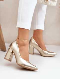 Skórzane Czółenka Lewski 3117 Złote