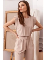 S259 Overal bez rukávov s vypchanými ramenami - béžový