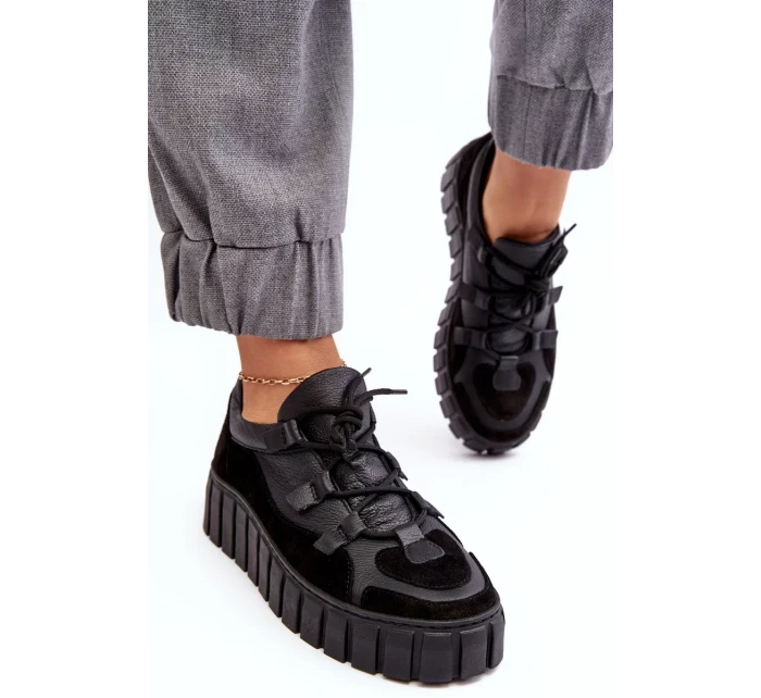 Dámská kožená sportovní obuv na platformě Zazoo Black Dámská kožená sportovní obuv na platformě Zazoo Black