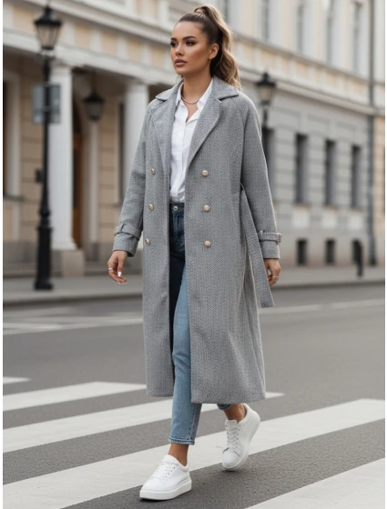 Dámsky oversize kabát CAMELLYN dlhý sivý FashionStreet NY0742