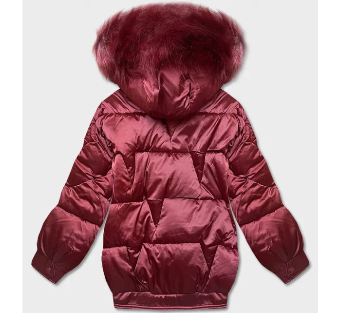 Krátka nadrozmerná bunda vo vínovej farbe (H-1109-25)