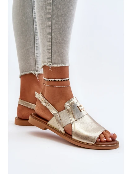 model 21650265 Dámské Kožené Sandály Zlaté - Zazoo