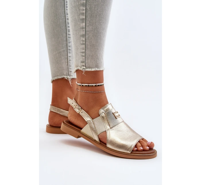 model 21650265 Dámské Kožené Sandály Zlaté - Zazoo