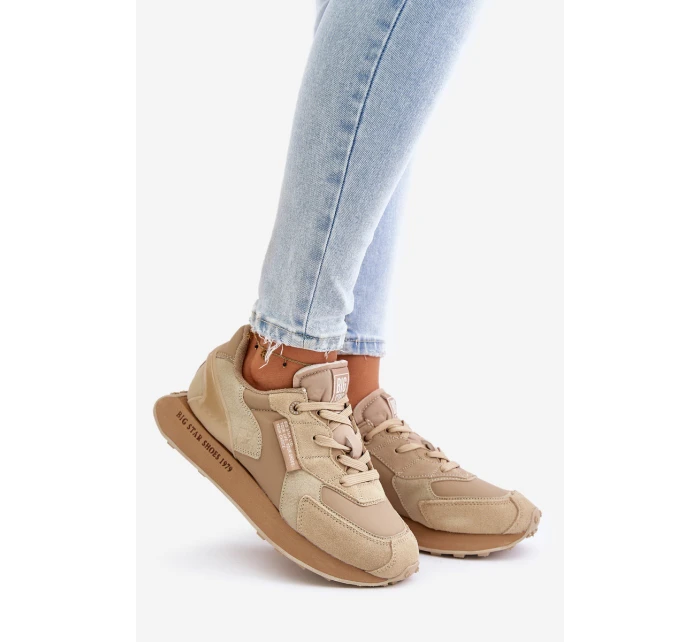 Skórzane Sneakersy Damskie Big Star OO274564 Hi-Poly System Beżowe Skórzane Sneakersy Damskie Big Star OO274564 Hi-Poly System Beżowe