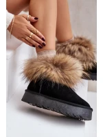 Skórzane Śniegowce Na Platformie Z Futerkiem Czarne Avirisa