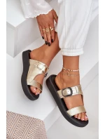 Skórzane Klapki Damskie Na Platformie Zazoo 3024 Złote