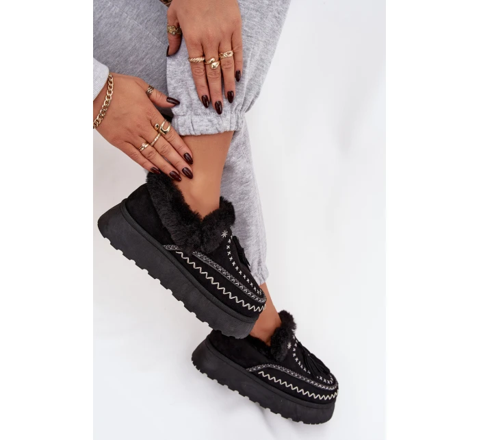 Dámské sněhule na platformě s kožíškem a třásněmi Černé Ferayne
