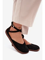 Semišové dámské baleríny Barefoot s mašličkami Zazoo 320 Černé