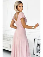 411-6 CRYSTAL trblietavé dlhé šaty s výstrihom - BRUCE PINK 411-6 CRYSTAL trblietavé dlhé šaty s výstrihom - BRUCE PINK