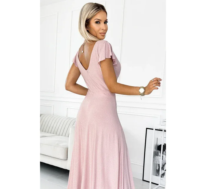 411-6 CRYSTAL trblietavé dlhé šaty s výstrihom - BRUCE PINK 411-6 CRYSTAL trblietavé dlhé šaty s výstrihom - BRUCE PINK