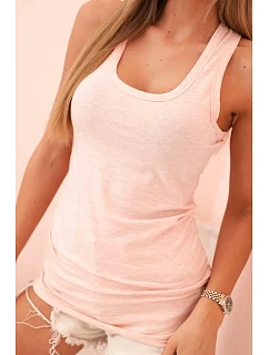 Dámská top s ramínky z bavlny s kulatým výstřihem pudrově růžová melír