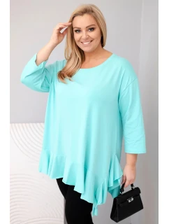 Dámská blůza Plus Size s bavlnou a volánem a ohrnovacími rukávy mátová