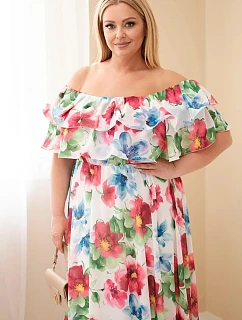 Dámské Plus Size maxi šaty s model 22092402 odhalenými rameny a elastickým pasem fuchsiové - K-Fashion