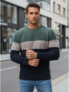 Pánsky sveter s okrúhlym výstrihom zelenej a tmavomodrej farby FashionStreet WX2319