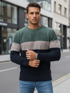 Pánský svetr s kulatým výstřihem zelený a tmavě modrý model 21994007 - Dstreet