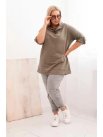 Dámská blůza Plus Size s bavlnou volného střihu s vodním výstřihem khaki Dámská blůza Plus Size s bavlnou volného střihu s vodním výstřihem khaki