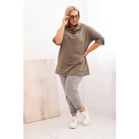 Dámske Plus veľkosť bavlnené voľné fit blúzka s vodou výstrihom Khaki Dámske Plus veľkosť bavlnené voľné fit blúzka s vodou výstrihom Khaki