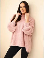 Dámský oversize svetr s přídavkem se a širokými rukávy tmavý pudrově růžová model 22391384 - K-Fashion