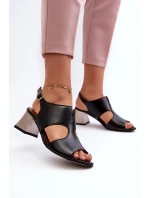 Dámské kožené sandály na podpatku model 21660007 černé - Maciejka