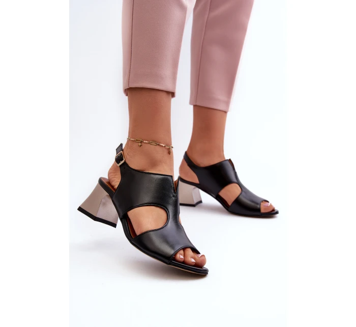 Dámské kožené sandály na podpatku model 21660007 černé - Maciejka