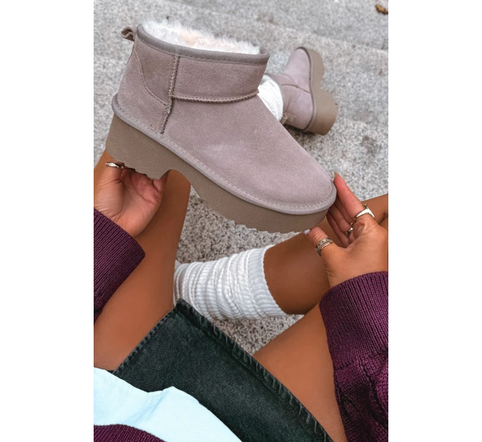 Śniegowce Damskie Z Naturalnego Zamszu Ocieplane Futerkiem Khaki Milora Śniegowce Damskie Z Naturalnego Zamszu Ocieplane Futerkiem Khaki Milora