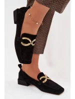 Dámské mokasíny z přírodního semiše zlatý detail D&A model 22031903 Černé - S.Barski
