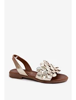 Kožené sandály na nízkém podpatku model 22136754 Zlato - Zazoo