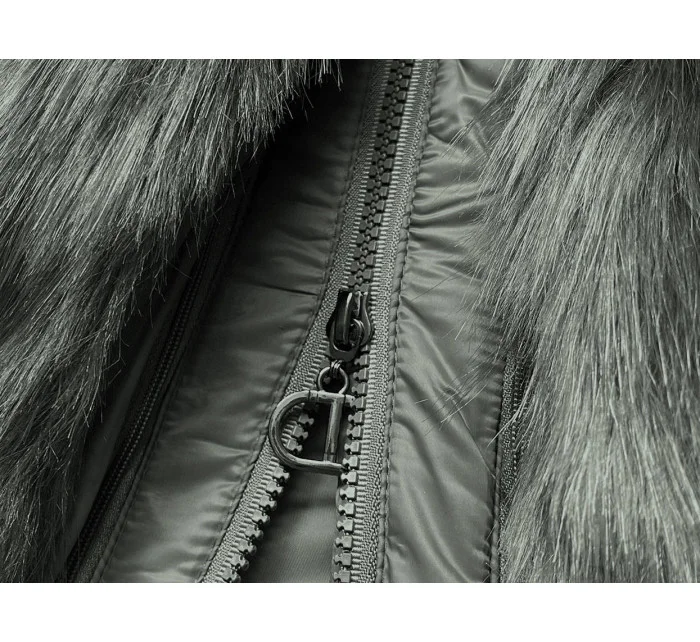 Dámska prešívaná zimná bunda s kapucňou khaki (aura)