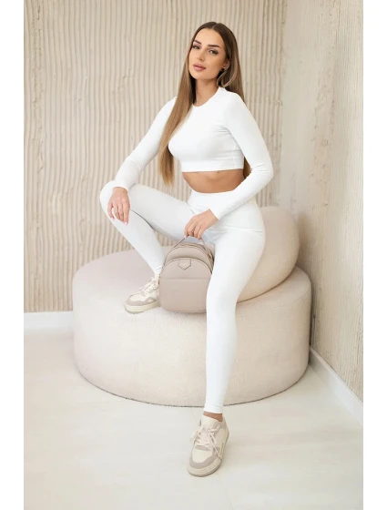 Dámské žebrované legíny s vysokým pasem ecru