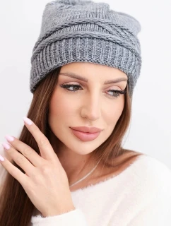 Dámská zimní čepice z vlny a s vzorem šedá model 21817813 - K-Fashion