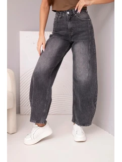 Dámské model 21951830 kalhoty Wide Leg s vysokým pasem a efektem praní černé - K-Fashion