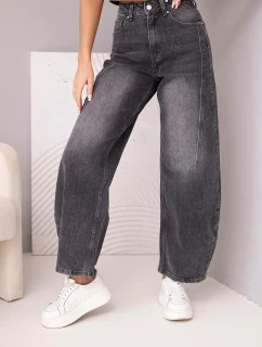 Dámské model 21951830 kalhoty Wide Leg s vysokým pasem a efektem praní černé - K-Fashion