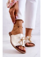 Zazoo 2659 Skórzane Klapki Damskie Biało-Złote