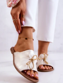 Zazoo 2659 Skórzane Klapki Damskie Biało-Złote