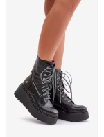 Kožené Botky Worker Na Platformě A Klínu model 21678220 Černé - Maciejka