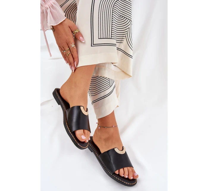 Klapki Damskie Eko Skórzane Z Ozdobnymi Detalami Czarne Mevith Klapki Damskie Eko Skórzane Z Ozdobnymi Detalami Czarne Mevith