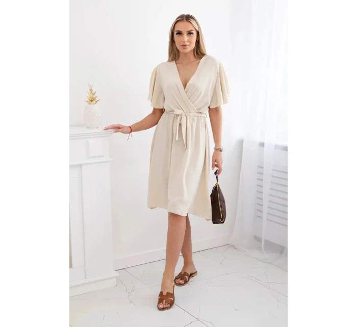 Šaty s vrstveným výstrihom IT-42 béžová - Kesi