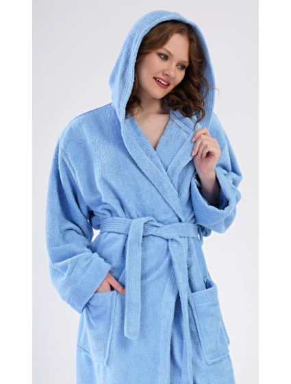Dámsky dlhý župan s kapucňou Modrý