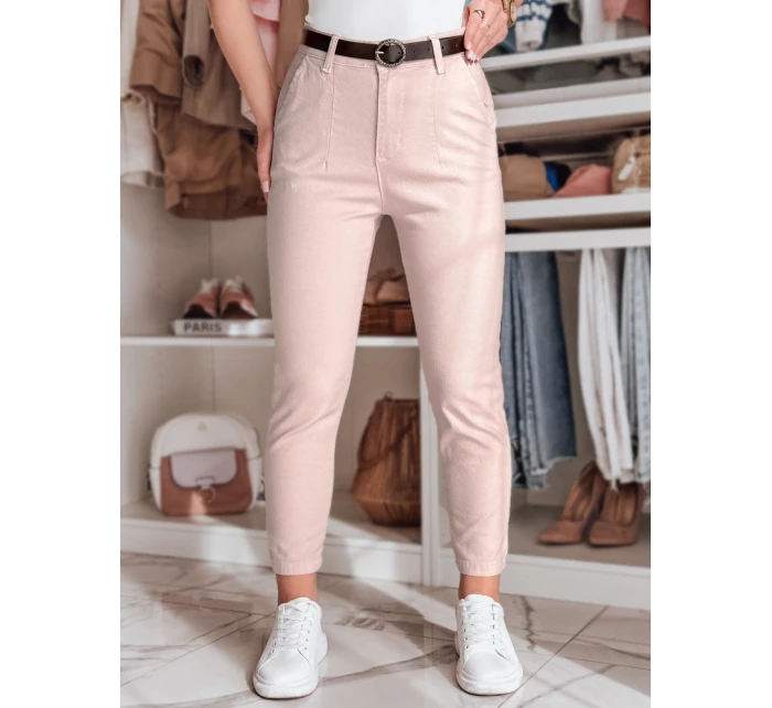 Dámské kalhoty slim fit s páskem růžové Dstreet model 21986253 - FashionStreet