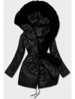 Čierna dámska bunda s kožušinou (5m762-392)