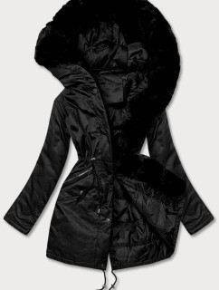 Čierna dámska bunda parka s kožušinou (5M762-392)