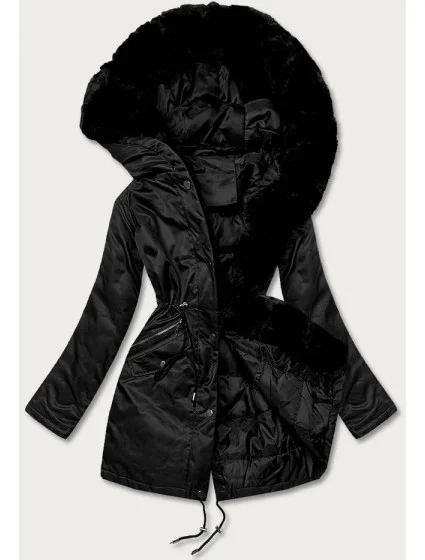 Čierna dámska bunda s kožušinou (5m762-392)