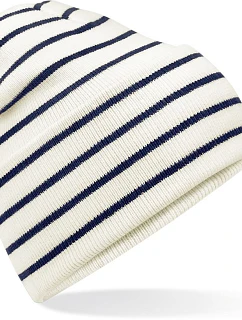 Beechfield B 39R Pletená čiapka s pruhmi a manžetou 53.039R soft white/french navy
