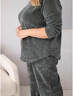 Dámský komplet Plus Size z viskózy manšestrový se širokými kalhotami a mikinou khaki Dámský komplet Plus Size z viskózy manšestrový se širokými kalhotami a mikinou khaki